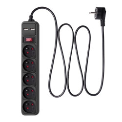 Listwa przeciwprzepięciowa Akyga AK-SP-05U 5 gniazd CEE 7/5 (Typ E) 2x USB-A 1.8 m
