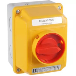Łącznik krzywkowy 25A 0-1 w obudowie z czołem zamykanym żółto-czerwony ŁK25R-2.8211\OB2ZC
