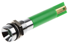 Lampka kontrolna do montażu panelowego 12V c.c., zielona 8mm LED Chrom Końcówka lutownicza RS PRO