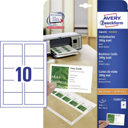 Avery-Zweckform C32011-25 Business Cards, 85x54mm, Smooth Edge, White, 250 pcs