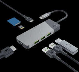 HUBGC01 USB 3.1, 7-port hub, 3xA, 1xC, SD slot, HDMI, USB-C cable