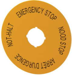 Label, round ø 90 mm, DE, EN, NL, FR, for emergency stop pushbutton, 121087