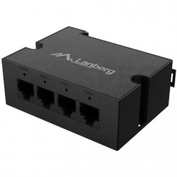 Extender PoE+ (802.3at/802.3af) na 4 porty (1x PoE IN / 3x PoE OUT) do 100 Mb/s na szynę DIN TS35 Lanberg