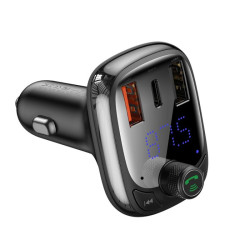 Transmiter FM BASEUS bluetooth 5.0 + ładowarka USB x2+USB-C Quick Charge 4.0 PD 28W z pomiarem napięcia / S-13 CCMT000101 149092