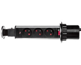 Gniazdo meblowe fi6cm, 3x250V AC wysuwane z blatu z blokadą i przewodem 1,8m INOX OR-AE-1348