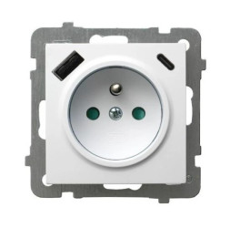 AS Gniazdo pojedyncze z uziemieniem z przesłonami torów prądowych, z ładowarką USB A+C biały GP-1GZPUSBAC/m/00