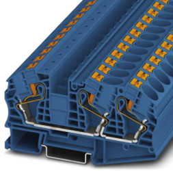 Through terminal block, push-in connection, 0.5-25 mm², 3 pole, 76 A, 8 kV, blue, 3208773