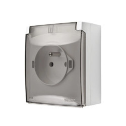 Simon Aquaclick Gniazdo IP44, pojedyncze z uziem., szybkozłącza, klapka transparentna biały ACGZ1C/11A