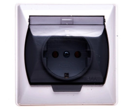 AKCENT Gniazdo bryzgoszczelne z/u Schuko IP44 klapka przezroczysta białe GPH-1AS/00/d
