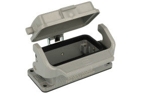 Obudowa złącza; Han B; 09300100303; 10B; metal; proste; na panel; z pokrywą; z 1 klamrą; niska konstrukcja; srebrny; IP65; Harti