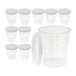 Miarka 30ml Pojemnik Plastikowy z Pokrywką Zamykany na Leki, Farby i Płyny - Zestaw 10 sztuk