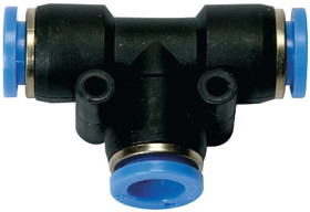 Trójnik pneumatyczny wtykowy typu T do węża fi 4 mm, tworzywo sztuczne
