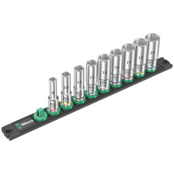 Wera 05005440001 Magnetic Socket Rail B Deep 1 Socket Set, 3/8&quot; Drive, 9 pc