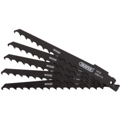 Draper 43066 Reciprocating Saw Blades-Wood &amp; Plastic Cutting 150mm 3tpi 5Pc
