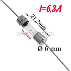 6,3A bezpiecznik szklany szybki 5x20mm osiowy 2st
