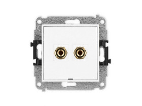 MINI Mechanizm gniazda głośnikowego pojedynczego, bez pola opisowego (typu banan - czerwony i czarny, pozłacany, 4 mm2, do lutow