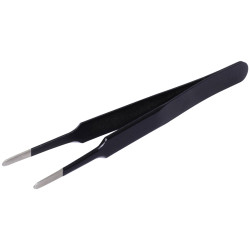 Quadrios 23EC152 ESD Tweezers Flat Rounded Steel Anti-Static Coating