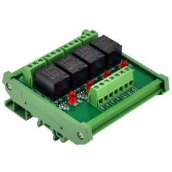ELECTRONICS-SALON DIN Rail Mount 4 SPDT 10Amp Power Relay Interface Module, DC 5V Version.