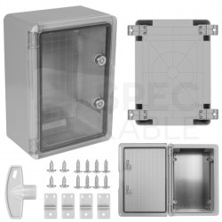 Obudowa plastikowa skrzynka hermetyczna, drzwi transparentne ABS 350x250x150mm IP65 NEKU