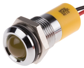Lampka kontrolna do montażu panelowego 24V dc, Żółta 14mm LED Chrom Wyprowadzenia RS PRO