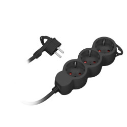 Przedłużacz 3-krotny 2P+Z (Schuko), 1,5m H05VV-F 3x1,0mm2 , Imax=10A, płaska wtyczka, czarny,ORAE13145(GS)/B/1,5M