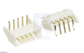 Pololu 2.5 mm JST XH-Style Shrouded Male Connector: 5-Pin, Right Angle Extended (2-Pack)