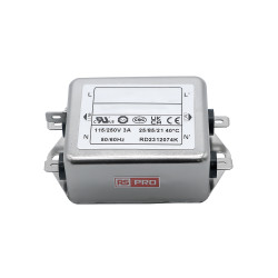 Filtr sieciowy 3A 1-fazowy 470kΩ 115/250 V AC 50 → 60Hz 2 x 13,5 mH RS PRO Montaż w obudowie
