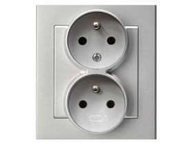 SONATA Gniazdo podwójne bez uziemienia niezmienność faz z ramką srebro mat GP-2RC/38 OSPEL
