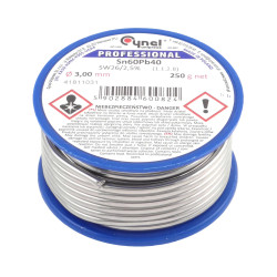 Cyna lutownicza z topnikiem SW26 - 3mm - spoiwo Sn60Pb40 Cynel 250g