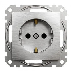 Gniazdo zasilające schuko z przesł torów prąd, szczotk alu, efekt metalu, Sedna Design i Elements SDD170021