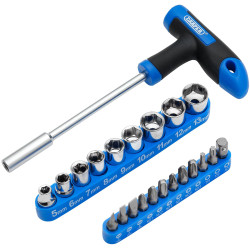 Draper 21011 T-Handle Screwdriver, Socket and Bit Set, 1/4&quot; Sq. Dr. (22 Piece)