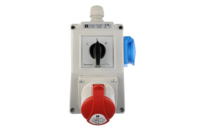 Zestaw instalacyjny z gniazdem 16A 5P+2P+Z (L-0-P) czerwony ZI03R221