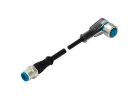 Sensor actuator cable, M12-cable socket, angled to M12-cable plug, straight, 3 pole, 1.5 m, PUR, black, 4 A, 2273125-4