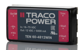 Przetwornica DC-DC, 60W, Uwe 18 → 75 V DC, Uwy 12V dc, Iwy 5A, TRACOPOWER