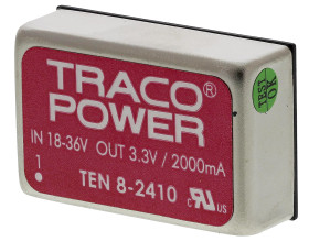 Konwerter DC/DC TEN 8, Uwe 36V dc, Uwe 18V, Uwy 3.3V dc, TRACOPOWER 2 A 8 W -40 °C 85 °C Otwór przelotowy