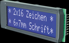 EA DIP162-DN3LW LCD DIP module, dot matrix, 2x16 characters, blue