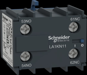 Auxiliary switch block, 2 pole, 10 A, 690 V, 1 Form A (N/O) + 1 Form B (N/C), screw connection, LA1KN11