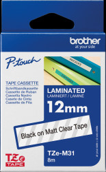 TZE-M31 Laminated labelling tape, black on transparent matt, 12 mm