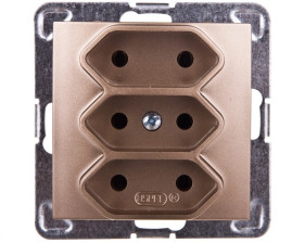 IMPRESJA Gniazdo potrójne b/u 2,5A EURO złoty metalik GP-3Y/m/28