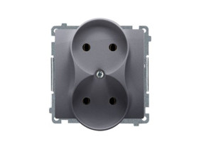 SIMON BASIC Gniazdo podwójne bez uziemienia (moduł) 16A 250V zaciski śrubowe srebrny mat BMG2M.01/43 KONTAKT SIMON