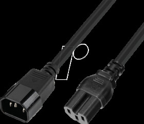 7196-0,5M Hot condition power cable, C14 to C15 H05RR-F, 3x1.00 mm²
