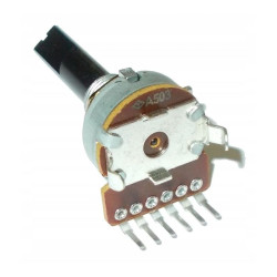 Potencjometr 2x50k/B (A50K) logarytmiczny R-164KP-1 A503 6-nóżek (fi-6mm L-29mm) pionowy z gwintem
