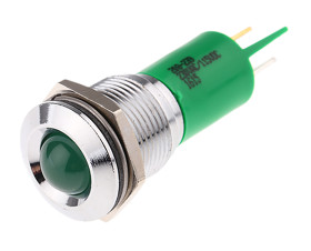 Lampka kontrolna do montażu panelowego 115 V dc, 230V ac, zielona 16mm LED Chrom Końcówka lutownicza RS PRO