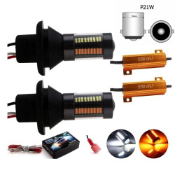 Światła dzienne LED DRL 2w1 P21W +kierunkows. BA15S +moduł automat 21V