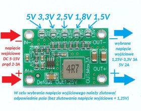 PRZETWORNICA NAPIĘCIA STEP-DOWN 5-15V-->1,25-1,5-1,8-2,5-3,3-5V 2-3A CA1235 (MOD-CA1235-1)