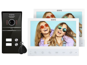 Wideodomofon "EURA" VDP-80C5 dwurodzinny biały 2x LCD 7'' FHD obsługa 2 wejść kamera 1080p. czytnik RFID natynk C51A181 EURA-TEC