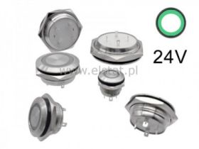 Przycisk chwil.19mm płaski sreb LED ziel.-niski