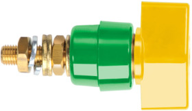 Pole terminal, 4 mm, yellow/green, 1000 V, 63 A, M6 threaded bolt, nickel-plated, POL 631 / GNGE