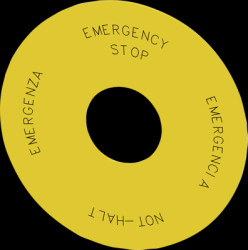 Label, for emergency stop pushbutton, 3SU1900-0BC31-0NB0
