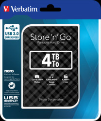 Hard disk, 4000 GB, for fast data transfers, USB 3.0, black, Verbatim 53223